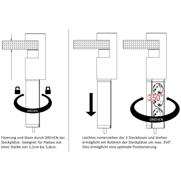 3-fach Tischsteckdose CT-KS 3 mit USB-A & USB-C 20W PD – Schwarz