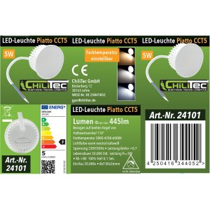 LED Modul Piatto CCT 5W 110° – flaches LED Einbaumodul 230V mit einstellbarer Lichtfarbe 3000K / 4000K / 6500K