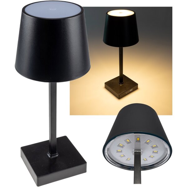 LED Akku Tischleuchte dimmbar 26cm – kabellose Tischlampe USB-C warmweiß 3000K schwarz