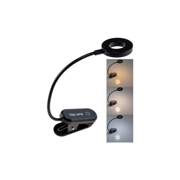 LED Akku-Leseleuchte / Klemmleuchte 18cm Schwanenhals, dimmbar, 25lm
