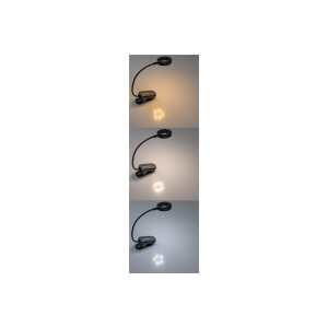 LED Akku-Leseleuchte / Klemmleuchte 18cm Schwanenhals, dimmbar, 25lm