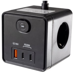 Steckdosenwürfel 3-fach mit USB-A & USB-C...