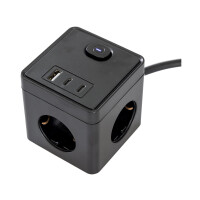 Steckdosenwürfel 3-fach mit USB-A & USB-C – 1,5m Kabel schwarz