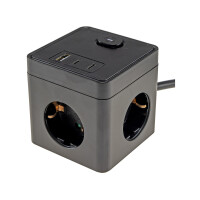 Steckdosenwürfel 3-fach mit USB-A & USB-C – 1,5m Kabel schwarz