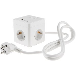 Steckdosenwürfel 3-fach Weiß mit USB-A &...