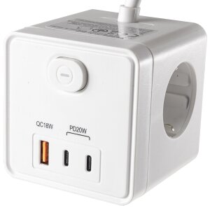 Steckdosenwürfel 3-fach Weiß mit USB-A &...
