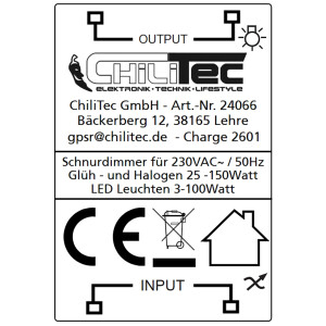 LED Schnurdimmer Schwarz 3-150W 230V mit Drehregler