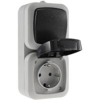 Feuchtraum Steckdose mit Schalter Kombination Aufputz 250V / 10A / 16A IP44 Spritzwasser geschützt Grau