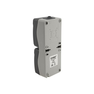 ChiliTec Aufputz Steckdose 2-fach IP54 Feuchtraum Doppel-Steckdose Vertikal 250V~/ 16A 3600W gummierte Kabeleinführung Grau