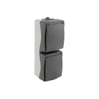 ChiliTec Aufputz Steckdose 2-fach IP54 Feuchtraum Doppel-Steckdose Vertikal 250V~/ 16A 3600W gummierte Kabeleinführung Grau
