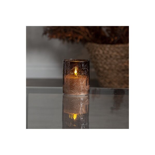 LED Stumpenkerze "Flamme Leaf" braun 12,5cm