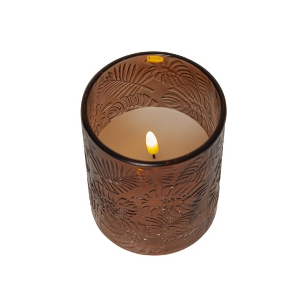 LED Stumpenkerze "Flamme Leaf" braun 12,5cm