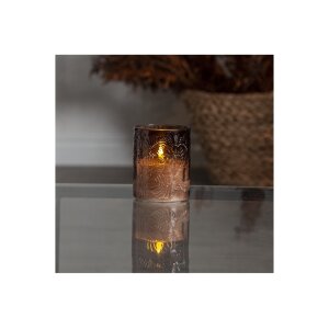 LED Stumpenkerze "Flamme Leaf" braun 12,5cm