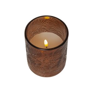 LED Stumpenkerze "Flamme Leaf" braun 12,5cm