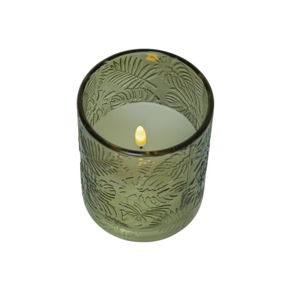LED Stumpenkerze "Flamme Leaf" grün 12,5cm