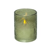 LED Stumpenkerze "Flamme Leaf" grün 12,5cm