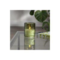 LED Stumpenkerze "Flamme Leaf" grün 12,5cm