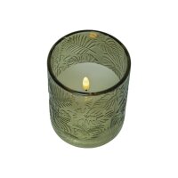 LED Stumpenkerze "Flamme Leaf" grün 12,5cm