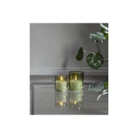 LED Stumpenkerze "Flamme Leaf" grün 12,5cm