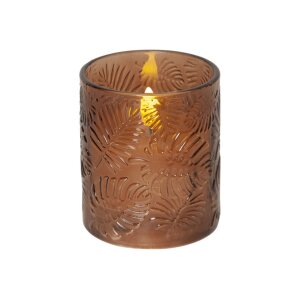 LED Stumpenkerze "Flamme Leaf" Braun –...