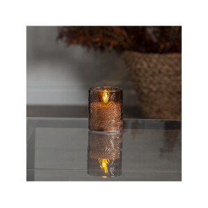 LED Stumpenkerze "Flamme Leaf" Braun – Glas, Timer, Ø 8,5 cm x 10 cm