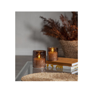 LED Stumpenkerze "Flamme Leaf" Braun – Glas, Timer, Ø 8,5 cm x 10 cm