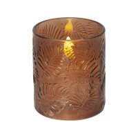 LED Stumpenkerze "Flamme Leaf" Braun – Glas, Timer, Ø 8,5 cm x 10 cm