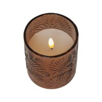 LED Stumpenkerze "Flamme Leaf" Braun – Glas, Timer, Ø 8,5 cm x 10 cm