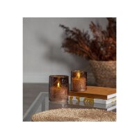 LED Stumpenkerze "Flamme Leaf" Braun – Glas, Timer, Ø 8,5 cm x 10 cm