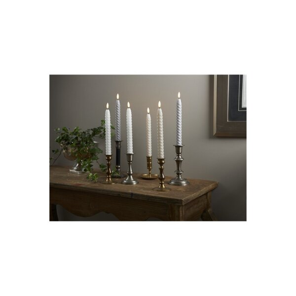 LED Leuchterkerze 2er Set "Flamme Swirl" grau