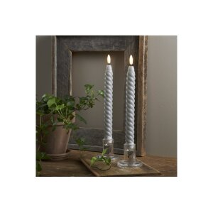 LED Leuchterkerze 2er Set "Flamme Swirl" grau