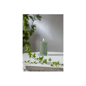 LED-Stumpenkerze Grün – 15?cm | Flamme Stripe mit Timer & Struktur
