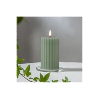 LED-Stumpenkerze Grün – 15?cm | Flamme Stripe mit Timer & Struktur