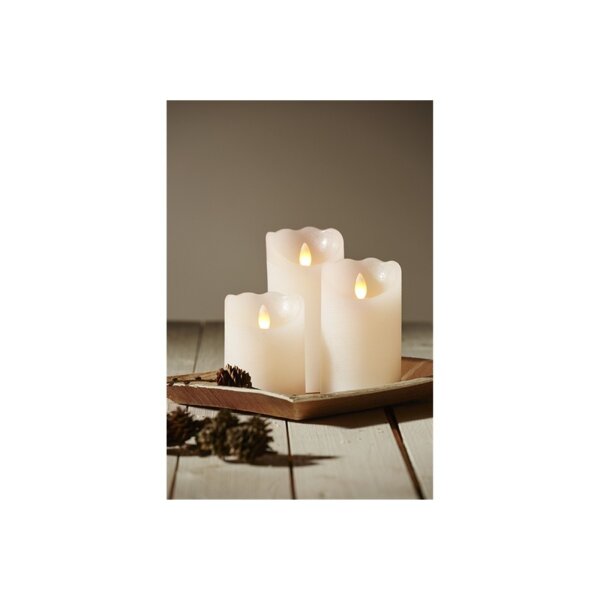 LED Stumpenkerze „Glow“ Weiß – flackerndes Licht mit Timer, 500h Laufzeit