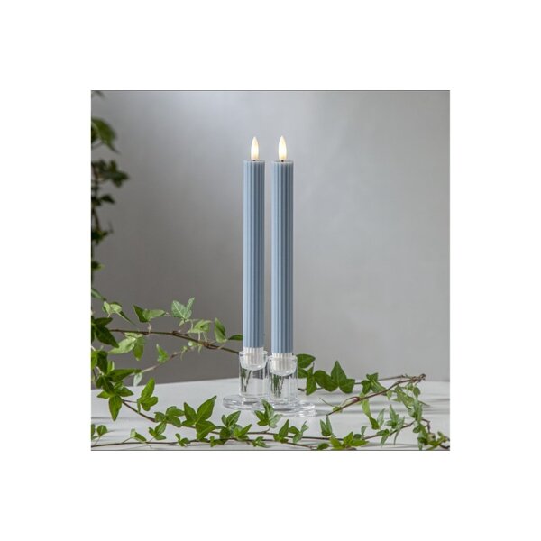LED-Leuchterkerzen Blau 2er-Set – Flamme Stripe mit Timerfunktion