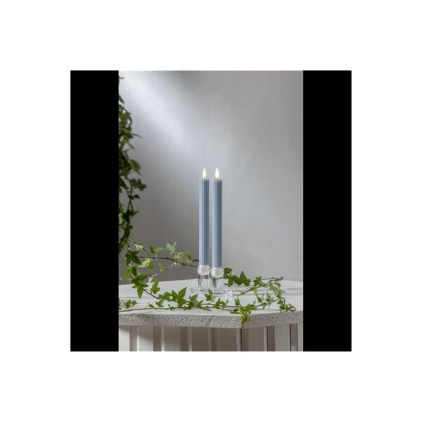 LED-Leuchterkerzen Blau 2er-Set – Flamme Stripe mit Timerfunktion