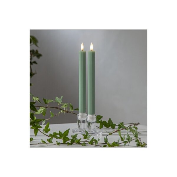LED Leuchterkerze 2er Set Flamme Stripe in Grün