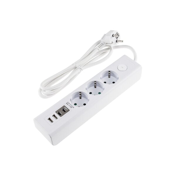 Steckdosenleiste mit Ladebuchsen für USB USB-A /USB-C,3-fach, weiß, 1,5m Kabel