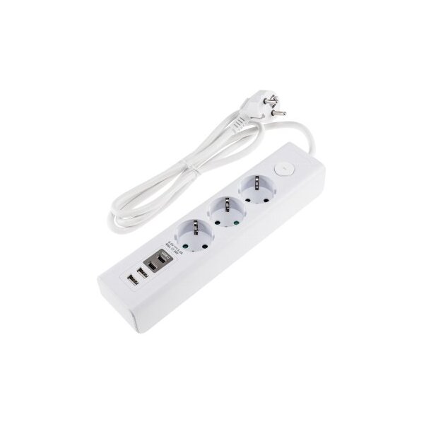 Steckdosenleiste mit Ladebuchsen für USB USB-A /USB-C,3-fach, weiß, 1,5m Kabel
