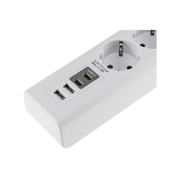 Steckdosenleiste mit Ladebuchsen für USB USB-A /USB-C,3-fach, weiß, 1,5m Kabel