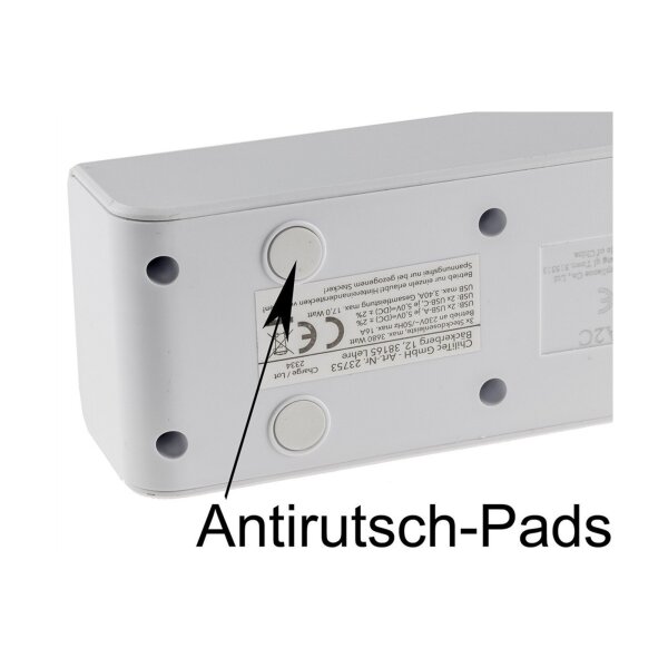 Steckdosenleiste mit Ladebuchsen für USB USB-A /USB-C,3-fach, weiß, 1,5m Kabel