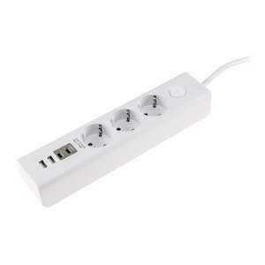 Steckdosenleiste mit Ladebuchsen für USB USB-A /USB-C,3-fach, weiß, 1,5m Kabel