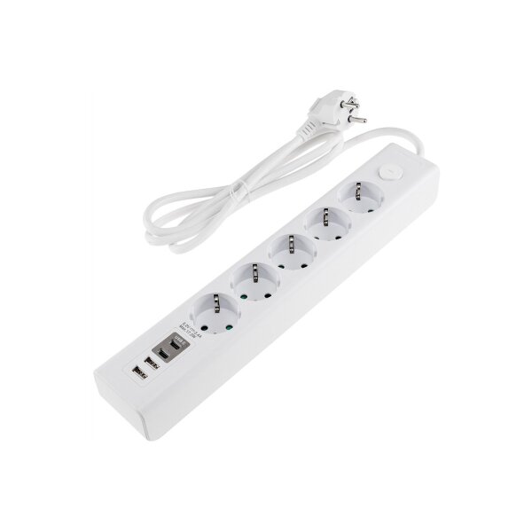 Steckdosenleiste mit Ladebuchsen für USB USB-A /USB-C,5-fach, weiß, 1,5m Kabel