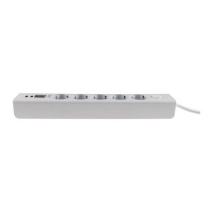 Steckdosenleiste mit Ladebuchsen für USB USB-A /USB-C,5-fach, weiß, 1,5m Kabel