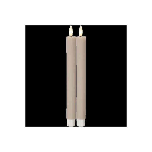 LED Leuchterkerze 2er Set "Flamme Stripe" in Beige