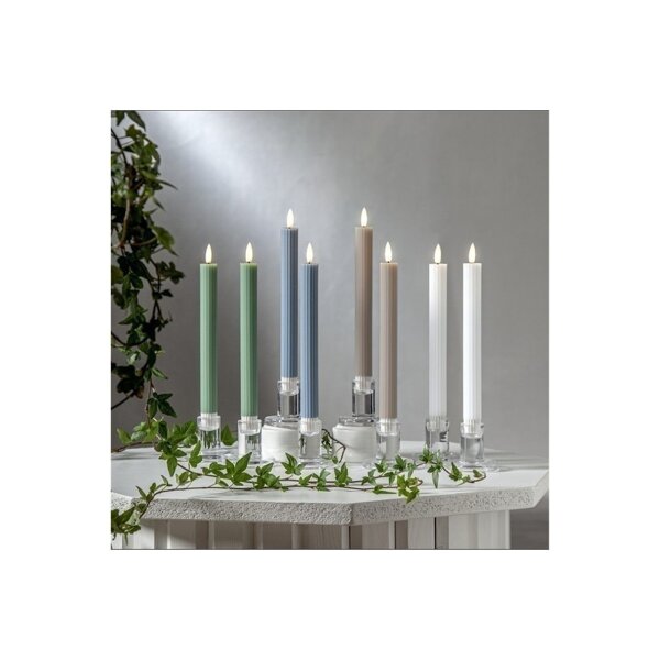 LED Leuchterkerze 2er Set "Flamme Stripe" in Beige