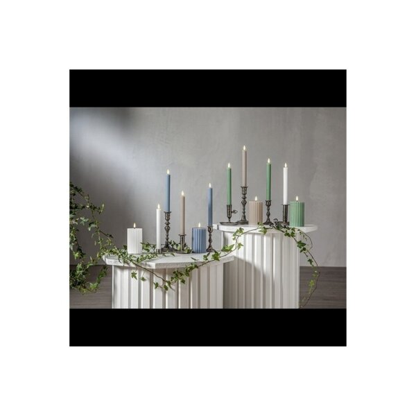 LED Leuchterkerze 2er Set "Flamme Stripe" in Beige