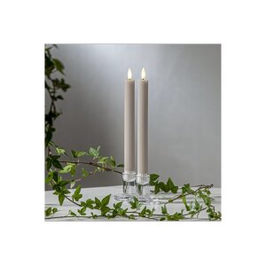 LED Leuchterkerze 2er Set "Flamme Stripe" in Beige