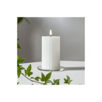 LED-Stumpenkerze Weiß – 15?cm | Flamme Stripe mit Timer & geriffelter Oberfläche