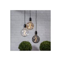 LED Hängelampe Bowl Bernstein – dekorative Gartenleuchte aus Glas mit Timer und warmweißem Licht